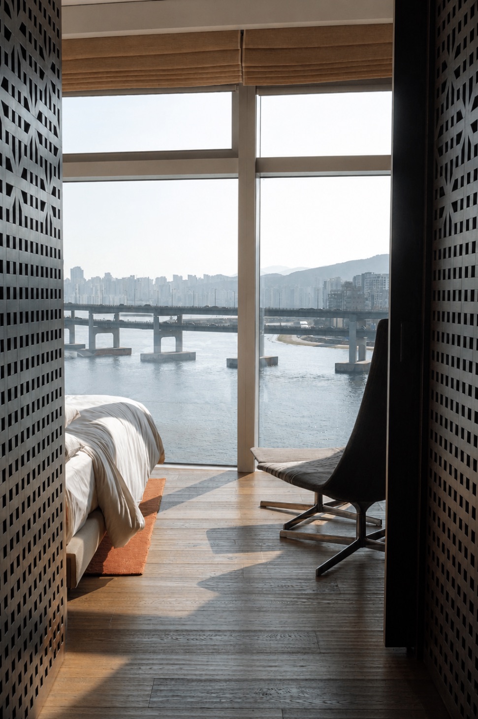 Luxury suite with a floor-to-ceiling view of Busan harbor at Park Hyatt